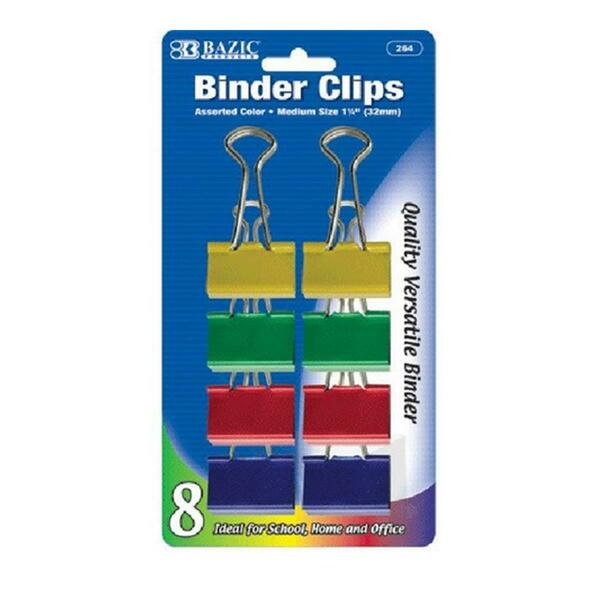 Bazic Products Bazic Medium 1 1/4in 32mm Assorted Color Binder Clip 8/Pack Pack of 24 264